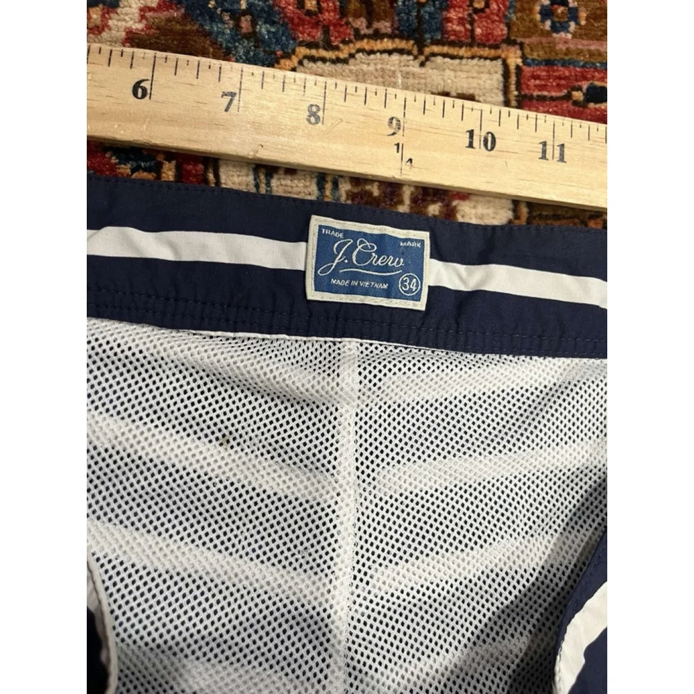 Men’s J.Crew Blue and White Nautical Stripe Swim Shorts Size 34